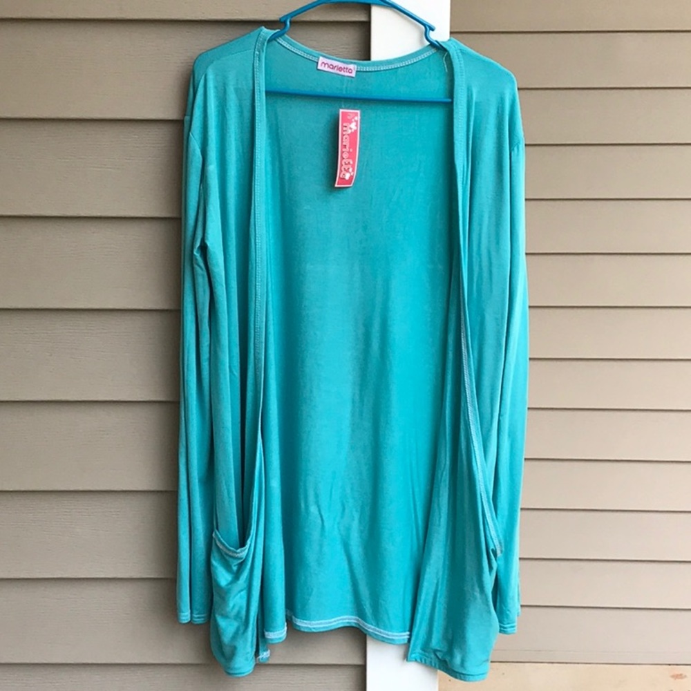 Aqua soft cardigan by Marietta. Fits size L/XL NWT